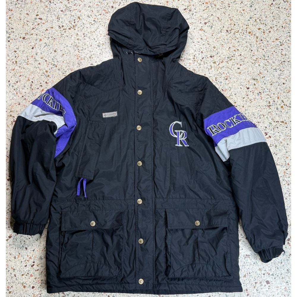 Columbia MLB Vtg Colorado Rockies Fleece Lined Embroidered Hooded Jacket Size L